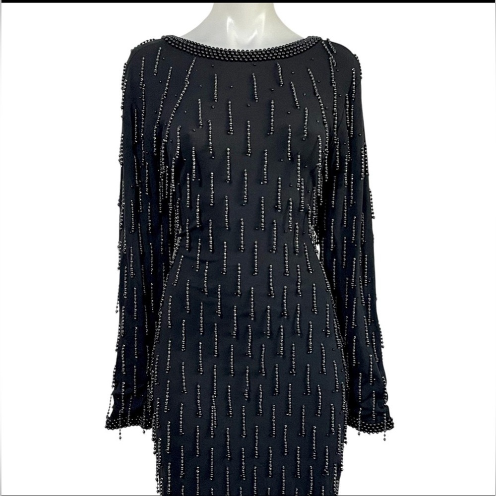 Vintage Laura Winston Black Beaded Midi Dress. (L) - Picture 4 of 6